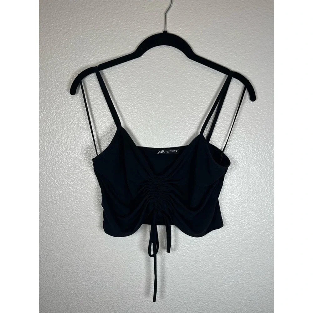 Zara Black Ruched Drawstring Cami Bralette Women's‎ MD